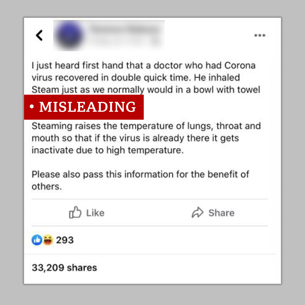 Facebook post about steam used to cure Covid-19 labelled misleading