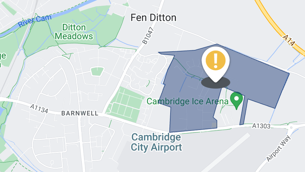 Map showing the development near Fen Ditton and Cambridge City Airport