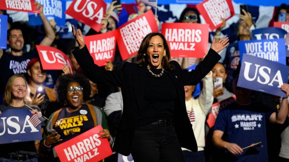 Kamala Harris campaigning for people in the swing state of Pennsylvania to vote for her