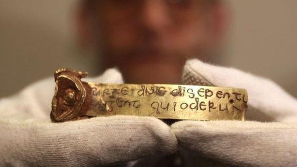 A golden fragment that was part of the Staffordshire Hoard