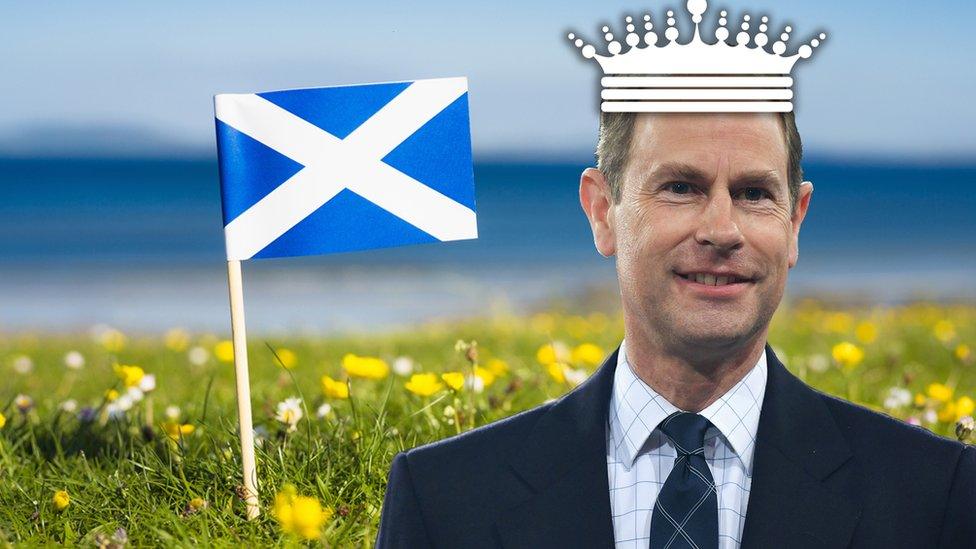 Prince Edward with a Scottish flag