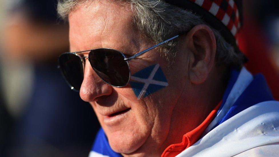 Scottish football fans gather ahead of the World Cup Qualifying Group F match between England and Scotland in Trafalgar Sq on November 11, 2016 in London