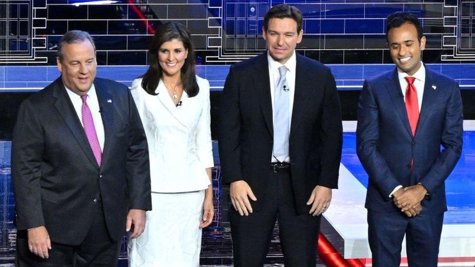 From left: Chris Christie, Nikki Haley, Ron DeSantis and Vivek Ramaswamy