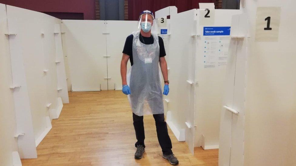 Craig Musson working at a lateral flow test centre in Leicestershire