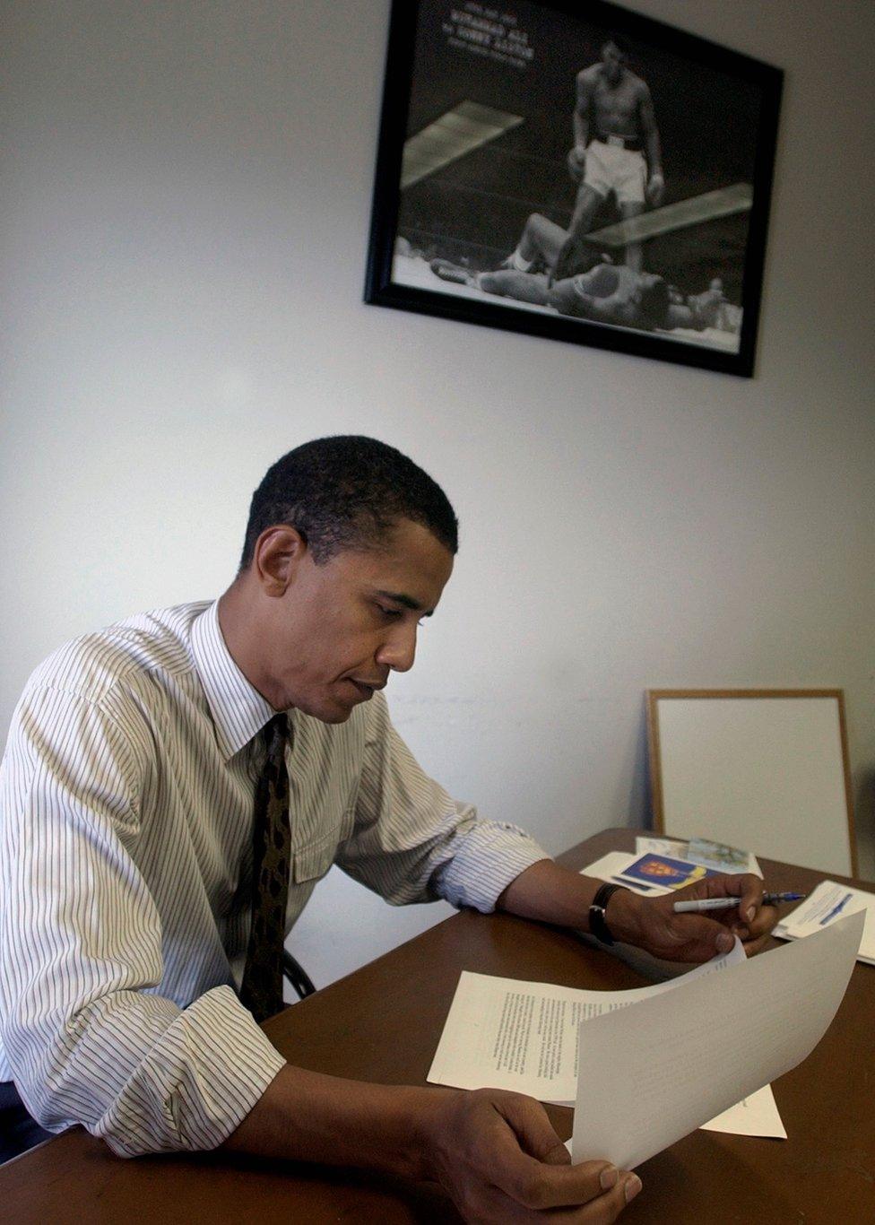 File pic from 2004 shows Barack Obama as a Democratic Senate nominee reading through a keynote address for the Democratic National Convention in Chicago