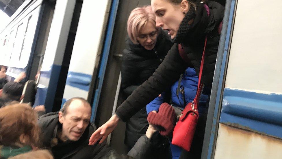 Passengers board the train in Lviv during the first days of the war in Ukraine