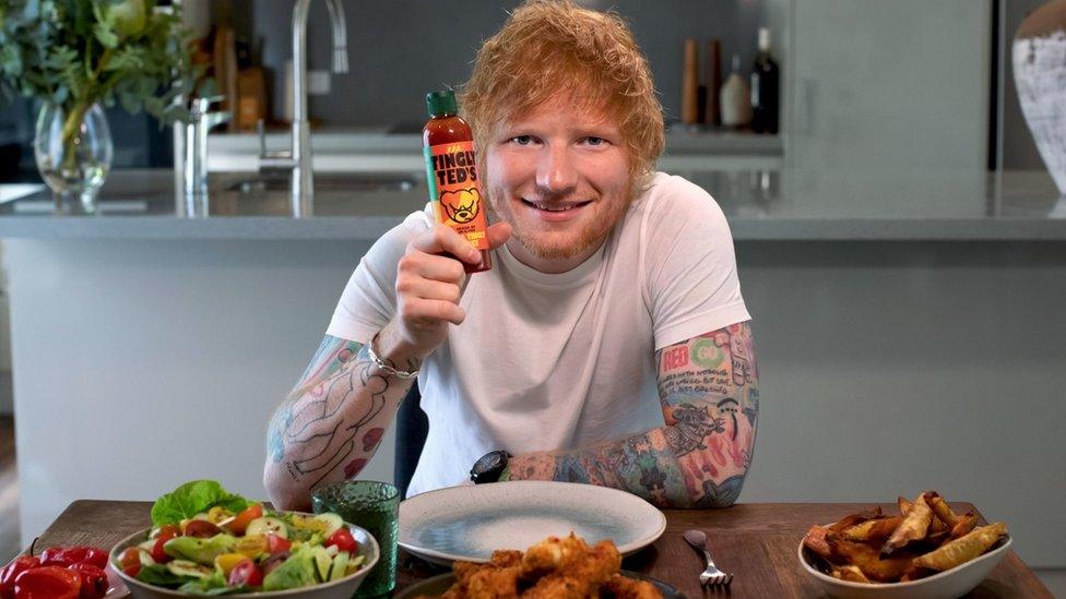 Ed Sheeran with new product Tingly Ted's hot sauce