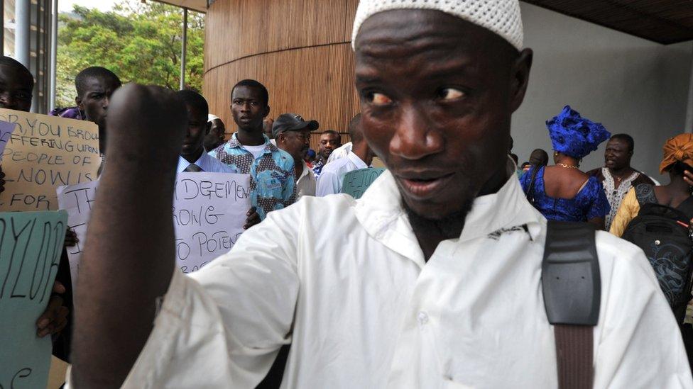 One of Charles Taylor's victims outside the Special Court in 2012