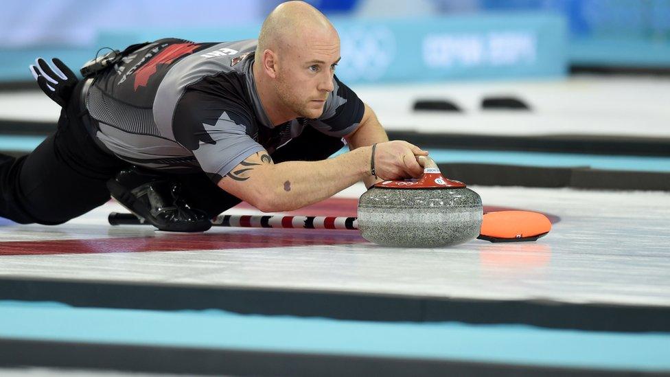 Ryan Fry curling at the Sochi 2014 Winter Olympics