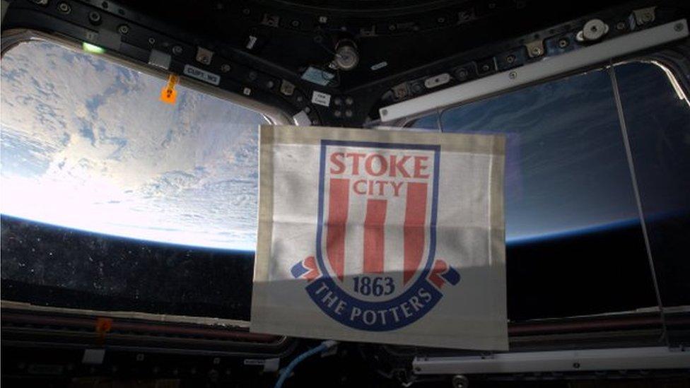 Stoke City flag in space