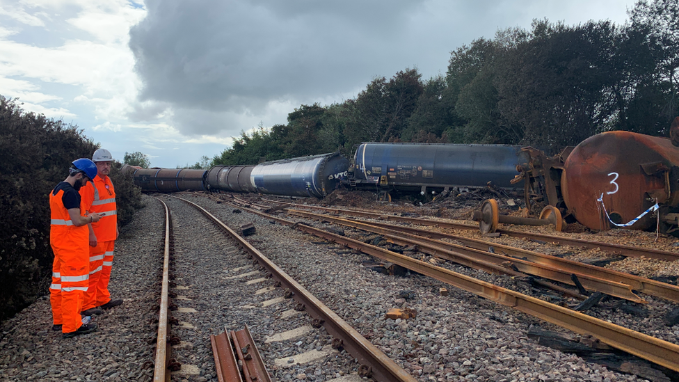 The burnt out wreckage of the train crash