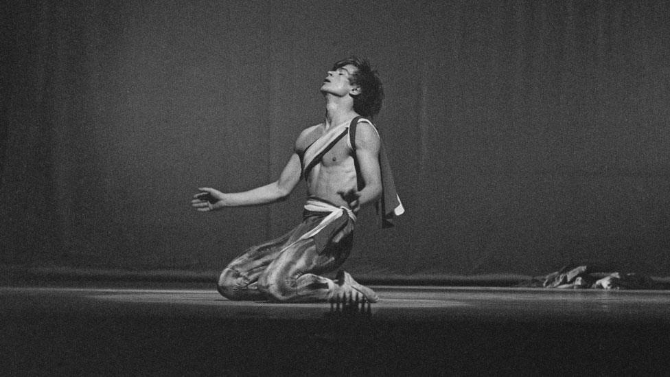 Russian ballet dancer Rudolf Nureyev rehearses for his London debut at the Theatre Royal on Drury Lane in 1961