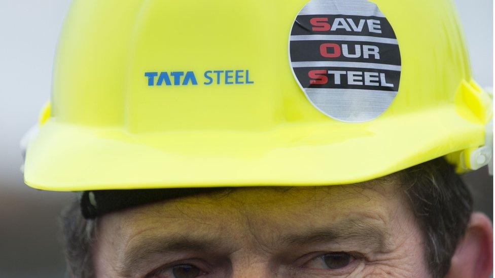 Tata Steel hard hat with Save Our Steel sticker