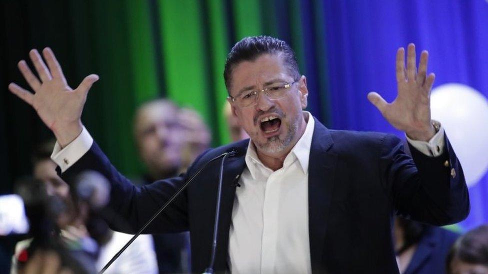 The president-elect of Costa Rica Rodrigo Chaves speaks at the end of the second round of presidential elections, in San Jose, Costa Rica, 03 April 2022.