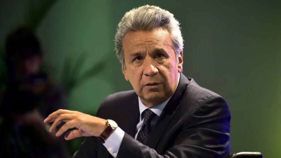 Ecuadorean president-elect Lenin Moreno speaks with foreign at Alianza Pais party headquarters in Quito, on April 5, 2017.