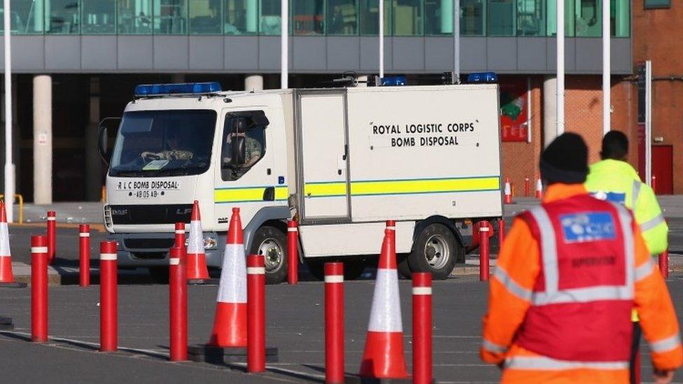 A bomb disposal unit outside Old Trafford