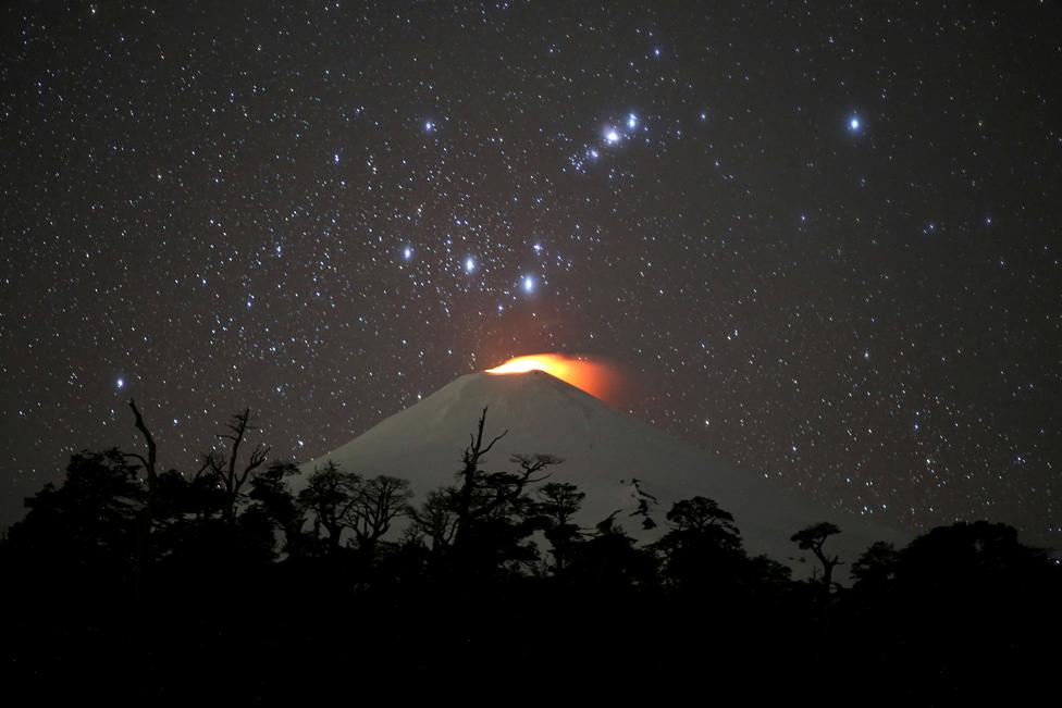 The Villarrica Volcano is seen at night from Villarrica area, Chile, 16 November 2022.