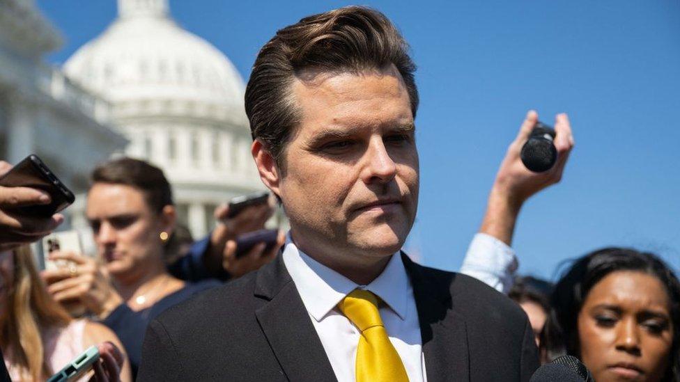 Matt Gaetz speaks to reporters on Monday