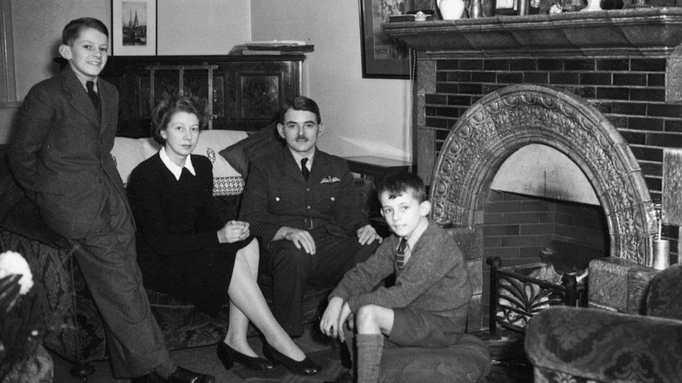 Sir Frank Whittle, inventor of the turbojet engine, at his home with his wife and sons David (left) and Ian, Rugby, England, January 10th 1944