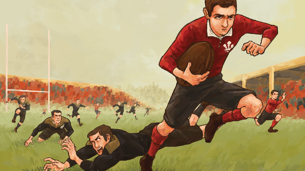 Illustration of Teddy Morgan scoring