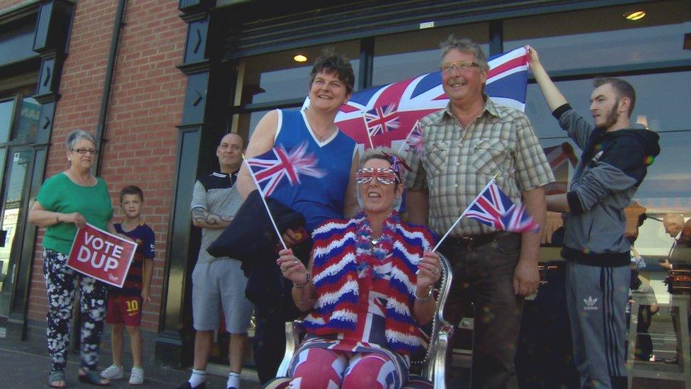 Arlene Foster and Sammy Wilson with a DUP supporter