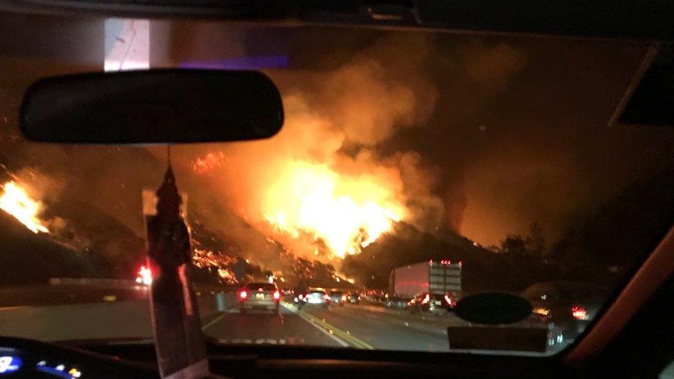 Craig Strazz captured the ferocity of the fire on Interstate 405 close to the Getty Centre