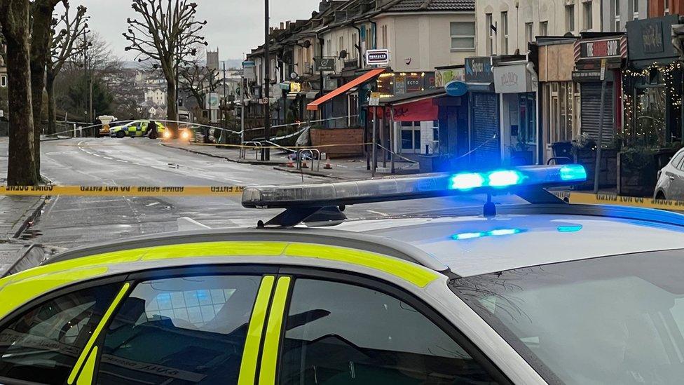 A road cordoned off by police after a stabbing