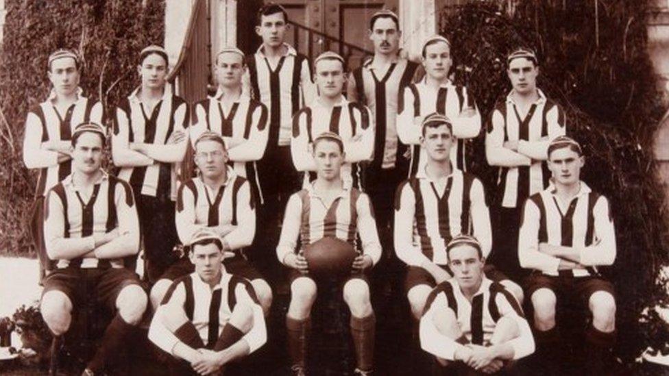 Marlborough College Football XV, 1916. Harry Fox is third from right, middle row