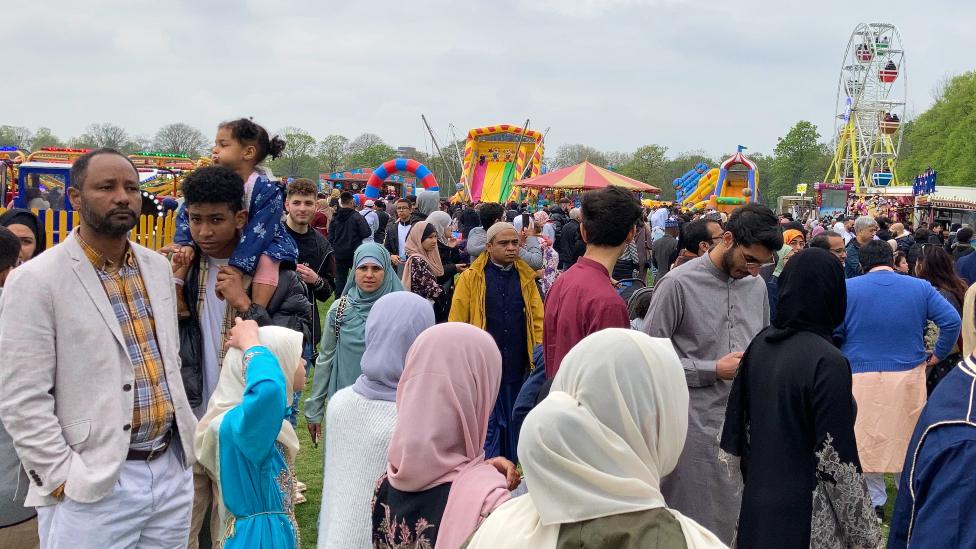 Muslims celebrate Eid al-Fitr in Victoria park, Leicester