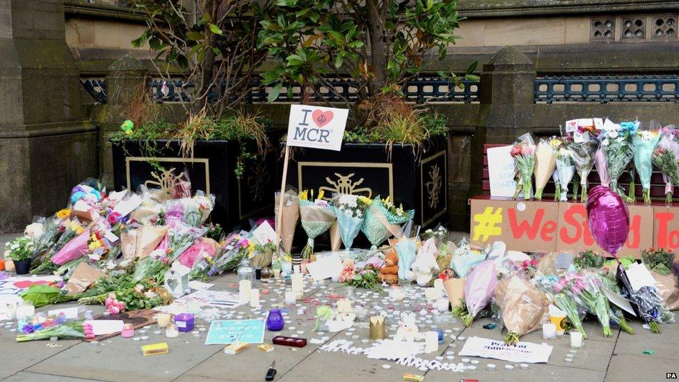 Floral tributes left by Manchester Town Hall