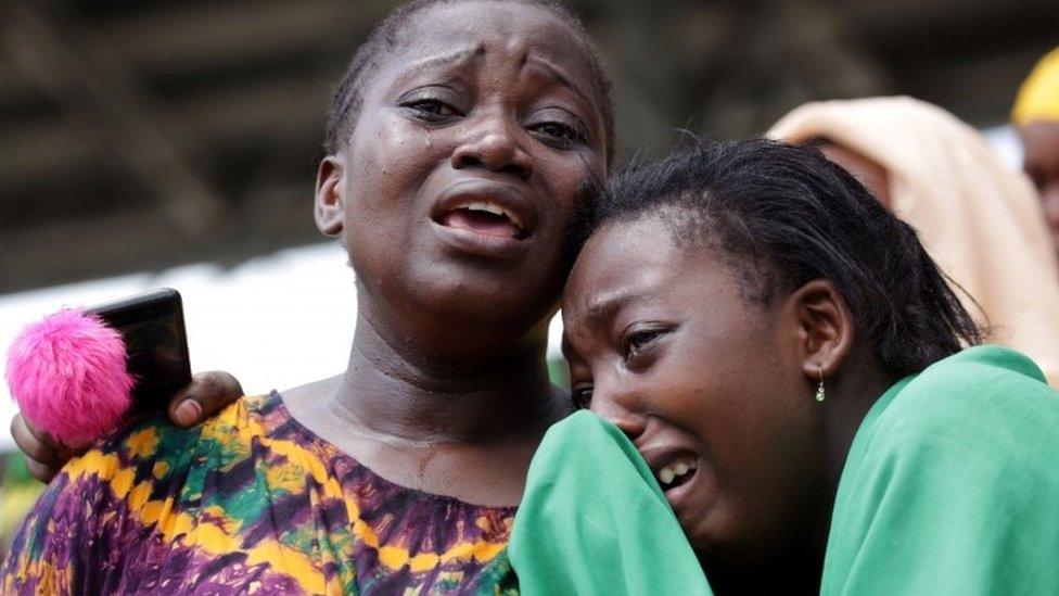 Civilians mourn late Tanzanian President John Pombe Magufuli during the state funeral at Uhuru stadium, the venue of the national requiem Mass in Dar es Salaam, Tanzania March 20, 2021