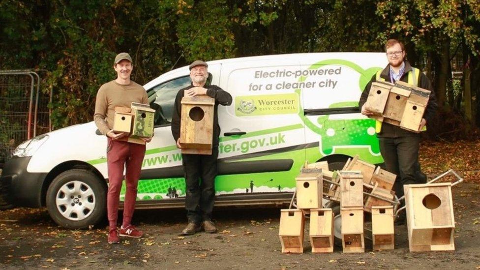 Bird boxes being installed in Worcester