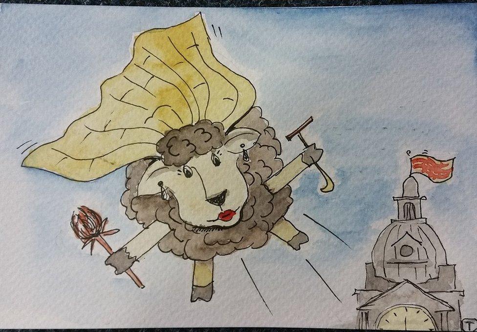 Card2Kendal postcard of a flying sheep