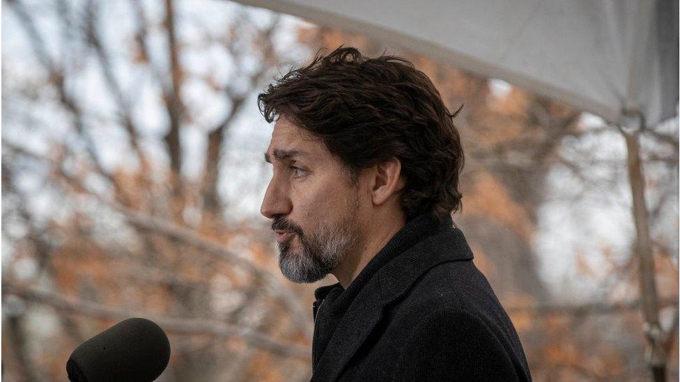 Canadian Prime Minister Justin Trudeau at a news conference