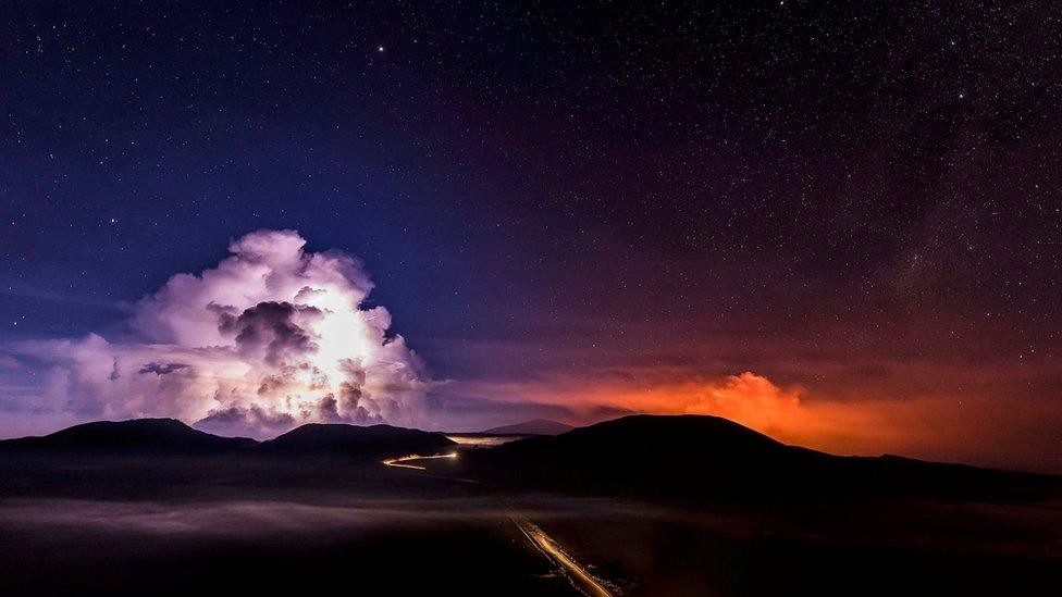 Lava flowing from a volcano in Reunion in 2017