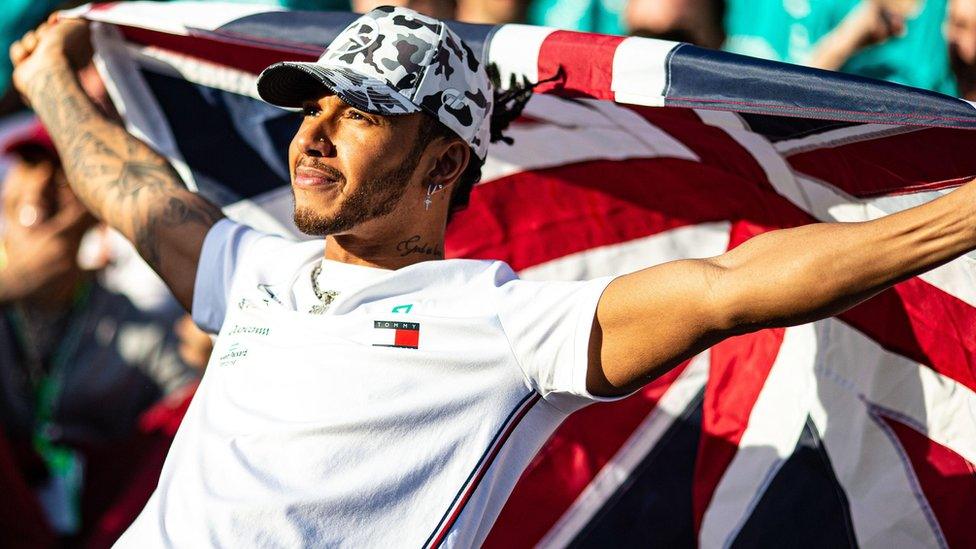 Lewis Hamilton celebrates winning his sixth world championship after the United States Grand Prix at the Circuit of the Americas, Austin, Texas