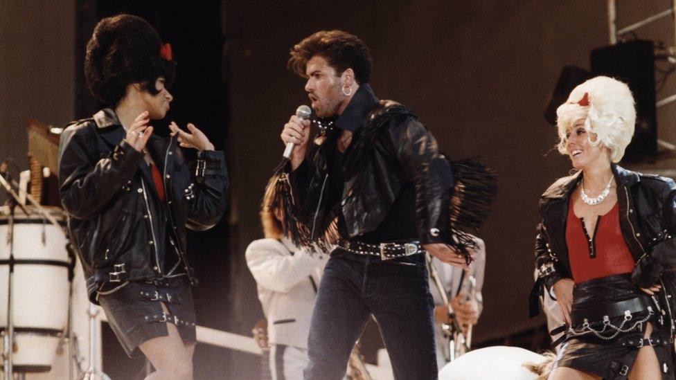 Pepsi & Shirlie on stage with Wham