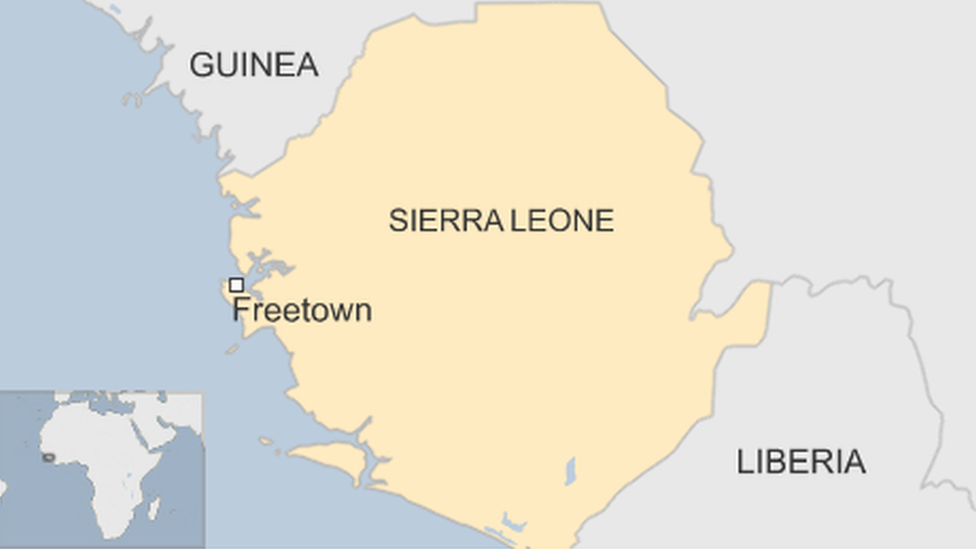 Map shows the location of the capital of Sierra Leone, Freetown