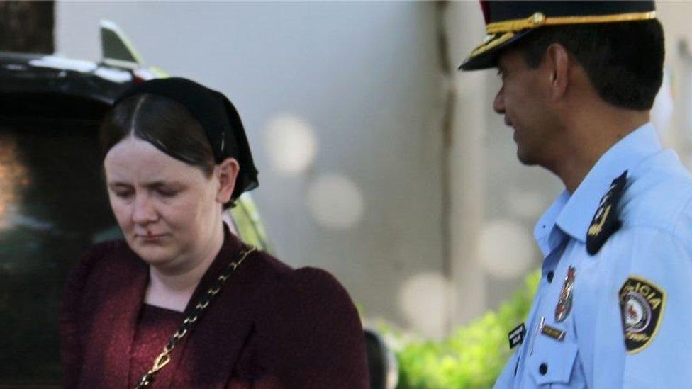 Agatha Wall, widow of Mennonite farmer Abraham Fehr, who was kidnapped by the Paraguayan People's Army (EPP) guerrilla in 2015 and presumably killed that same year, is seen outside the morgue in Asuncion on January 12, 2018