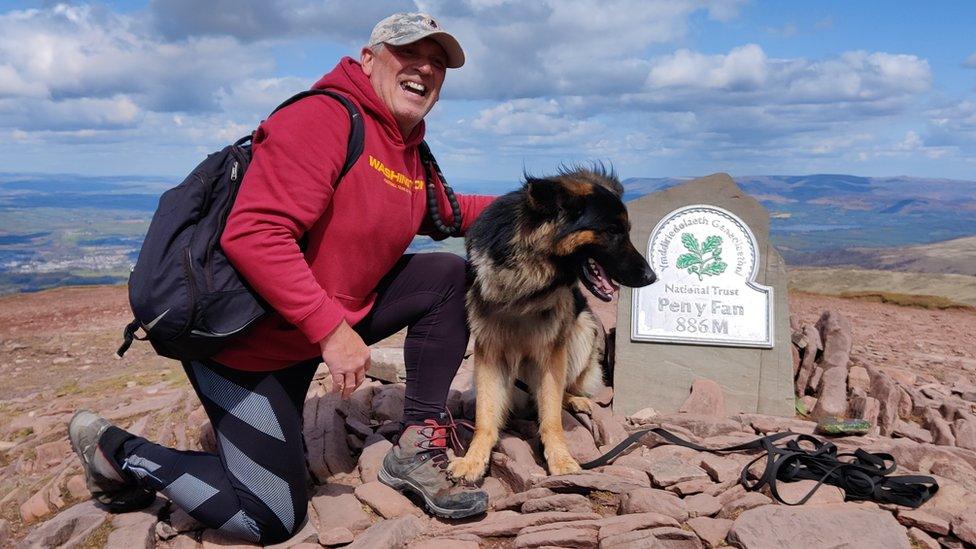 Carl Harris with Alsatian, Waldo