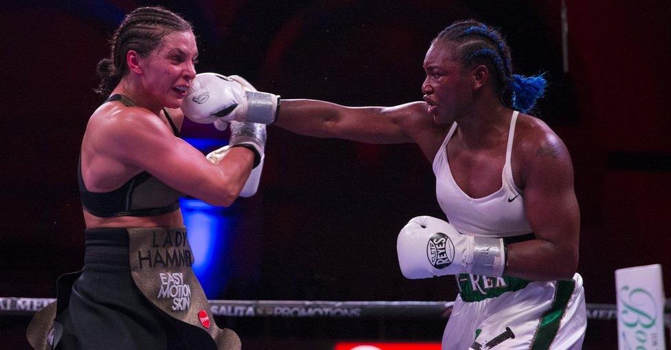 Claressa Shields and Christina Hammer fighting