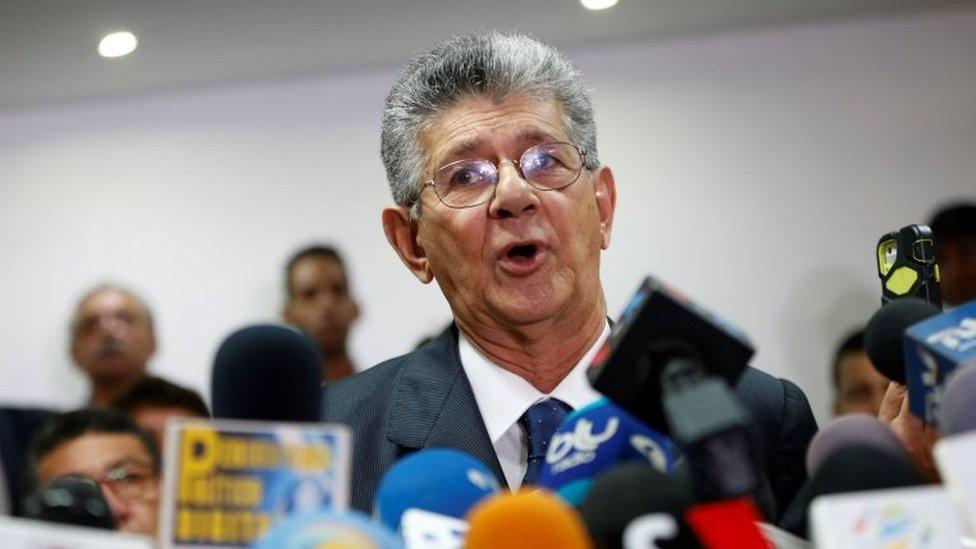 Henry Ramos Allup, President of the National Assembly and deputy of the Venezuelan coalition of opposition parties (MUD), talks to the media during a news conference in Caracas, Venezuela May 31, 2016