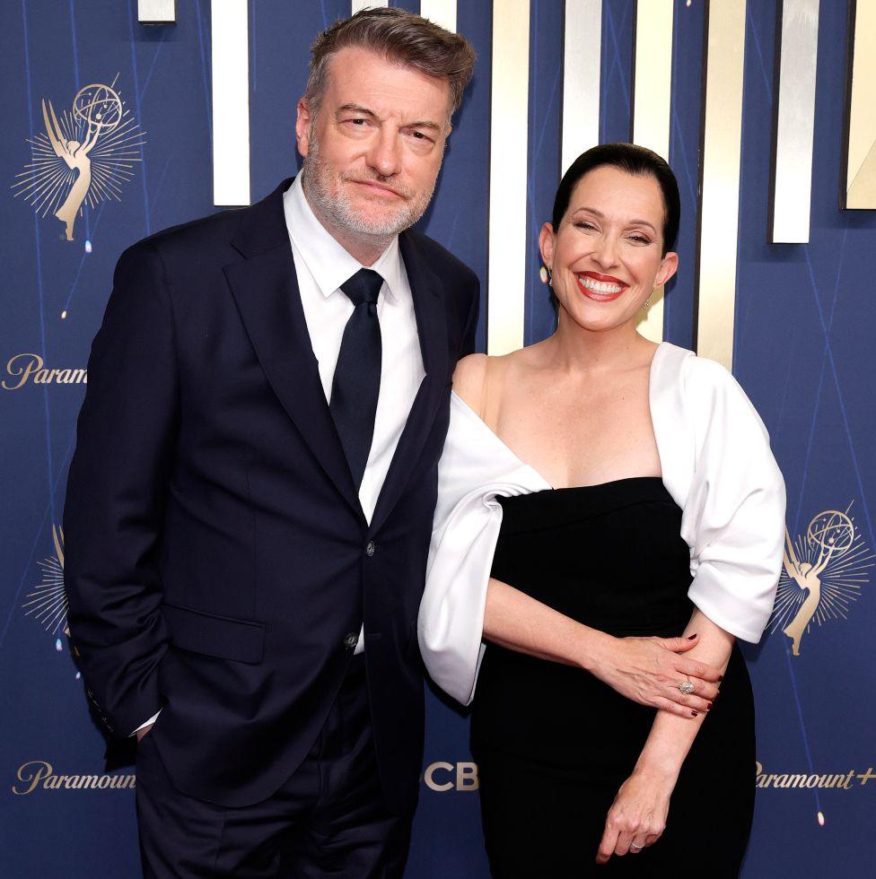 Charlie Brooker and Jessica Rhoades attend the 77th Primetime Emmy Awards at Peacock Theater on September 14, 2025 in Los Angeles, California