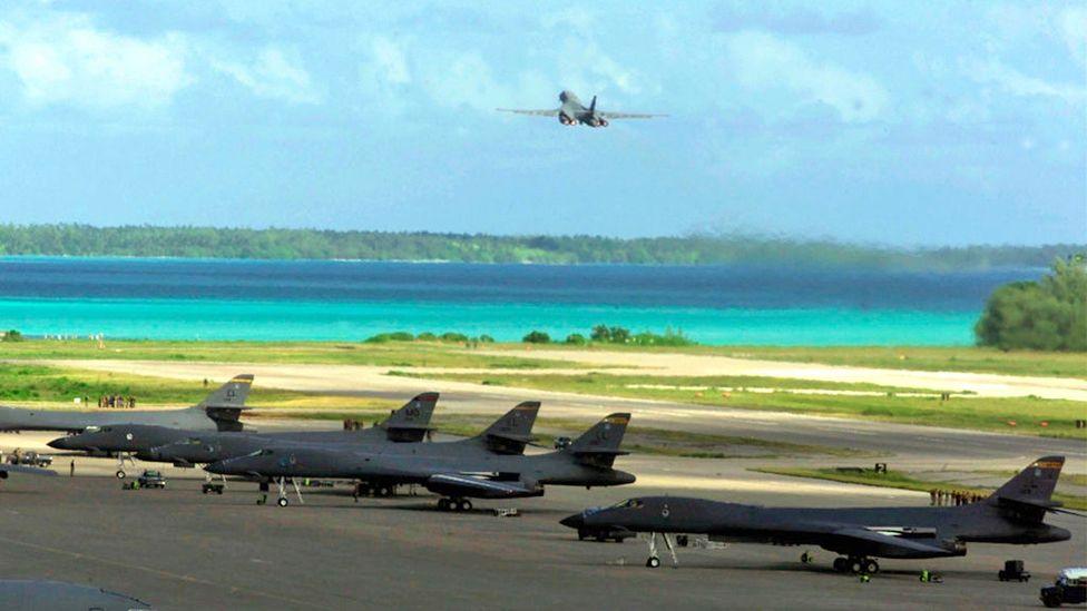 US Air Force bomber takes off from Diego Garcia in October 2001