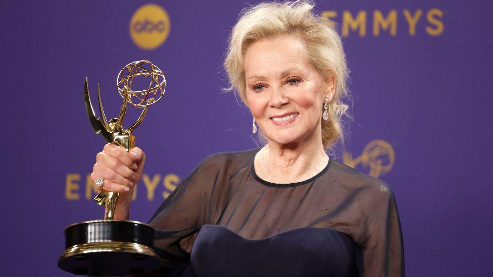 Jean Smart, winner of the Lead Actress in a Comedy Series award, poses in the press room during the 76th annual Emmy Awards ceremony held at the Peacock Theater in Los Angeles, California, USA, 15 September 2024