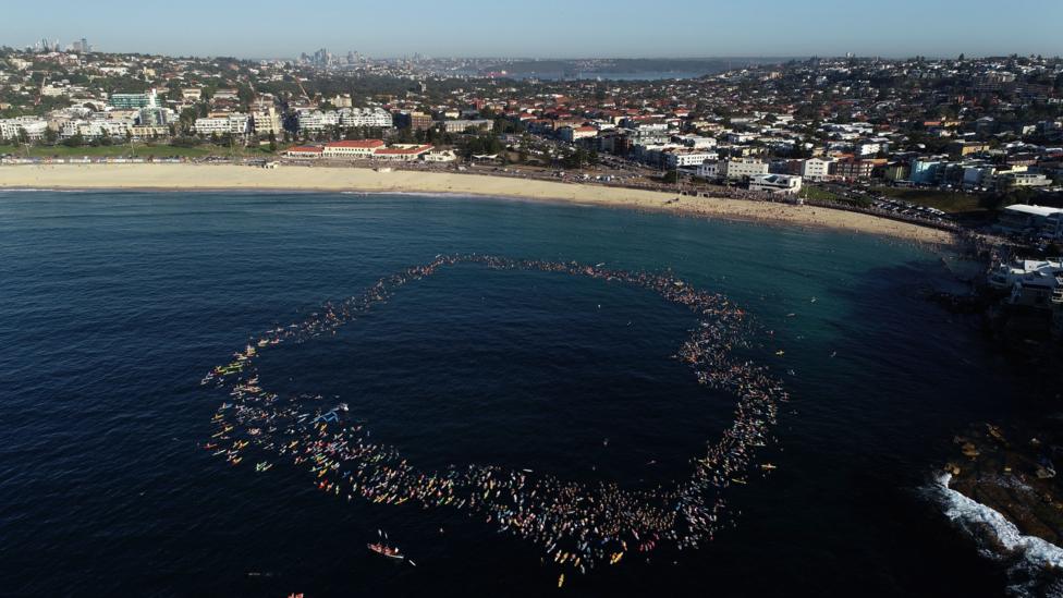 Watch: Surfers and swimmers pay tribute to victims of Bondi shooting