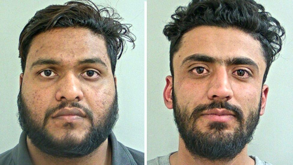 Sadnam Singh and Navjot Singh's mugshots. They both have dark hair and beards