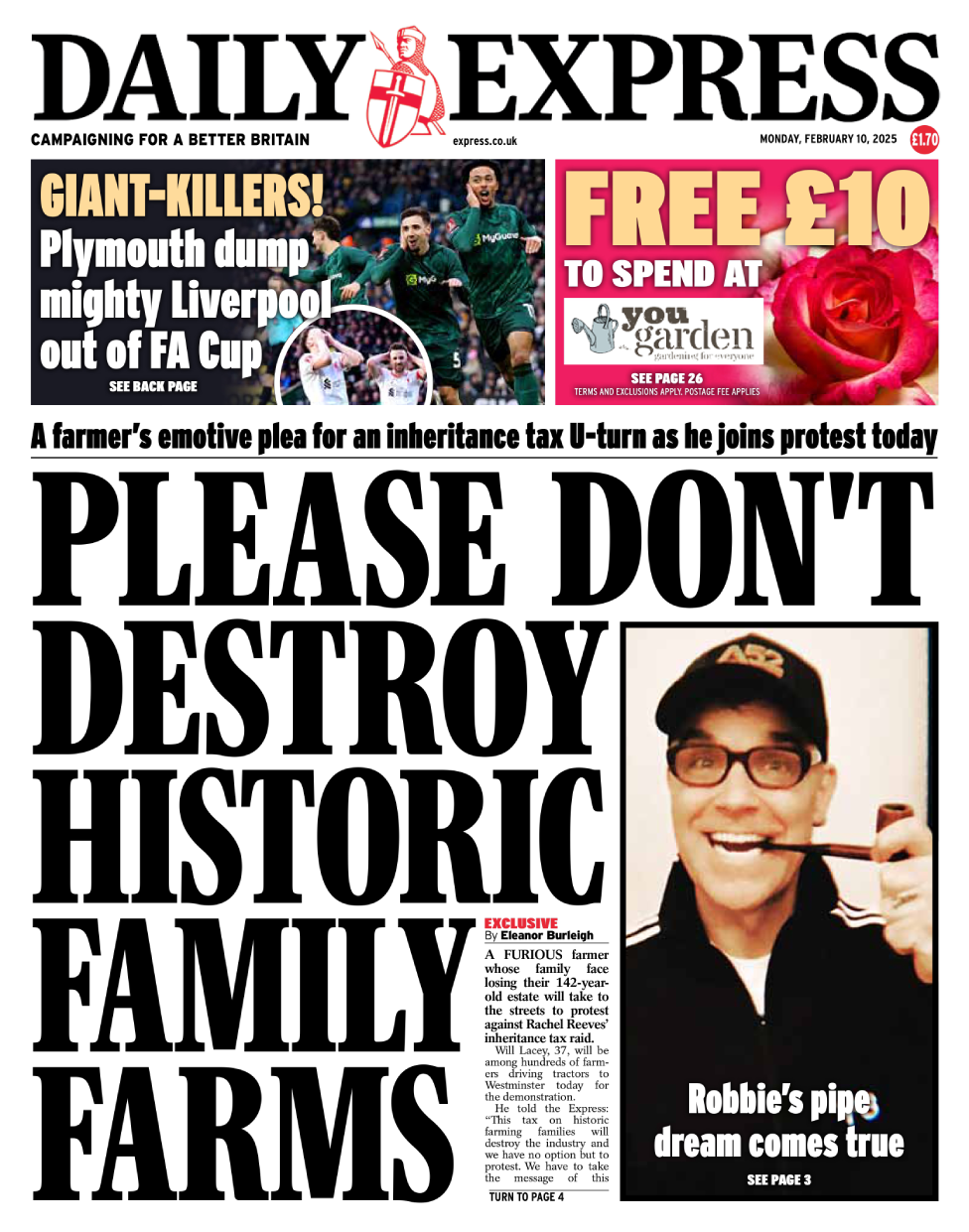 The front page of the Daily Express newspaper