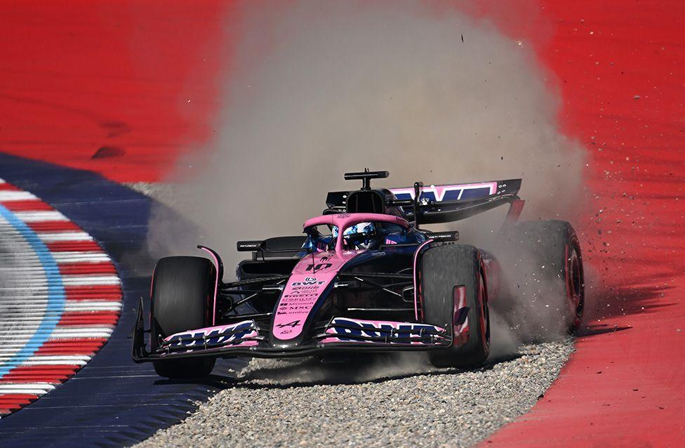 Pierre Gasly driving the Alpine F1 A525 Renault in the gravel during qualifying ahead of the Grand Prix of Austria in Spielberg, Austria. Photo by Sam Bagnall