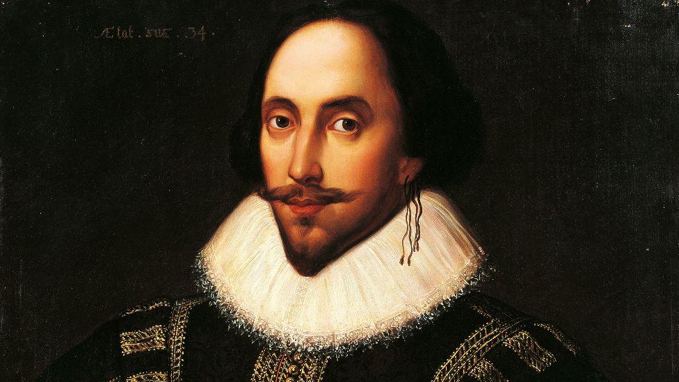 Portrait of William Shakespeare (Stratford-upon-Avon, 1564 - Stratford-upon-Avon, 1616), playwright and poet. Oil on canvas by Louis Coblitz (active 1842)